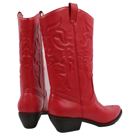 Size 7.5 Red cowboy knee high pull on boot - Picture 5 of 8